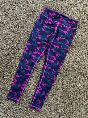Zella Active Pink & Blue Camo Athletic Workout Leggings, Size Medium